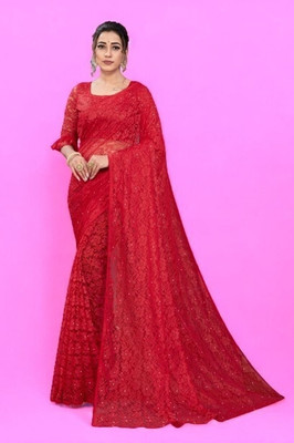 Fashion Nexa Embroidered Bollywood Brasso Saree(Red)