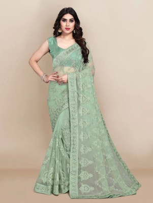NIYANTAKSH Embroidered Bollywood Net Saree(Green)