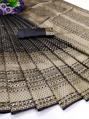 NESHVI ENTERPRISE Self Design Banarasi Polyester Saree(Black)