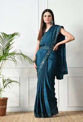 Mionas Embroidered Bollywood Chiffon Saree(Blue)