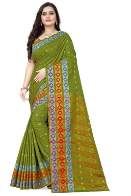 Arriva Fab Woven Bollywood Jacquard, Cotton Silk Saree(Green)