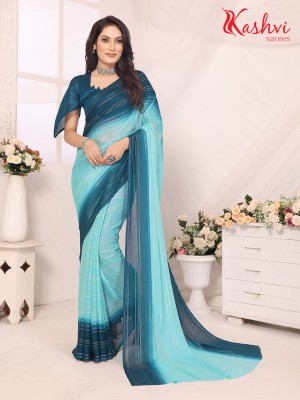 kashvi sarees Ombre, Solid/Plain, Self Design Bollywood Satin Saree(Dark Blue)