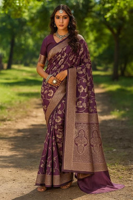 VKARAN Woven Banarasi Pure Silk Saree(Purple)