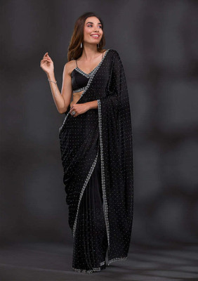 YASHIKA Embellished Bollywood Satin Saree(Black)