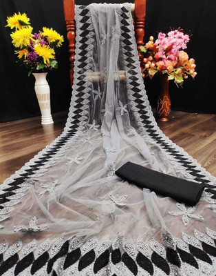 ZUUL Embroidered Bollywood Net Saree(Black)