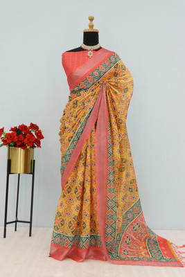 Laxmi Fashion Printed, Floral Print Assam Silk Jacquard, Cotton Silk Saree(Multicolor)