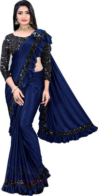 GEBINATH Embellished Bollywood Lycra Blend Saree(Dark Blue)