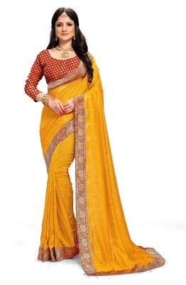 Kasturi Fashion Embroidered Venkatagiri Silk Blend Saree(Yellow)