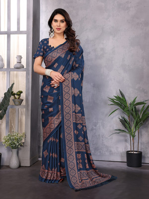 Divastri Printed, Blocked Printed Daily Wear Chiffon, Georgette Saree(Blue)