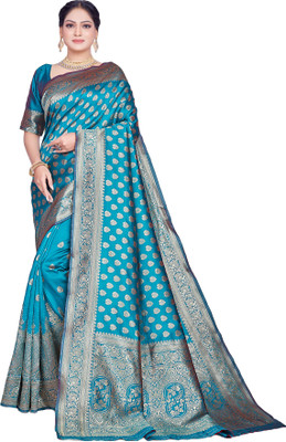 SHRIMAY Self Design Banarasi Silk Blend, Jacquard Saree(Light Green)