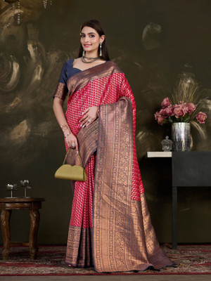 MIMOSA Woven Kanjivaram Art Silk Saree(Pink)