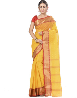 Ruuprekha Self Design Tant Cotton Blend Saree(Yellow)