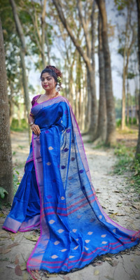 SAYAN CREATION Self Design Handloom Pure Cotton Saree(Light Blue)