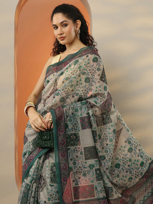 LIBAS Printed Daily Wear Silk Blend Saree(Blue)