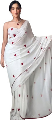 JATADHAR FAB Floral Print Ready to Wear Georgette Saree(White)