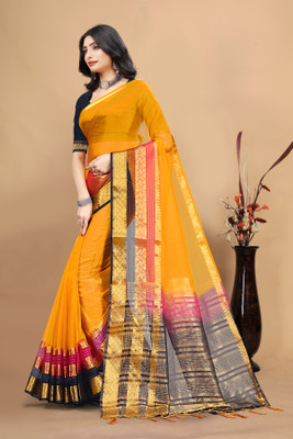 Aarunika Bhagwati Woven Bollywood Organza Saree(Yellow)