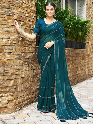 AARTI PRINTS Self Design Kanjivaram Georgette Saree(Blue)