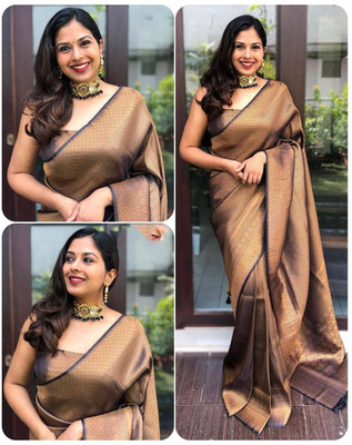 JATADHAR FAB Woven Kanjivaram Jacquard Saree(Brown)