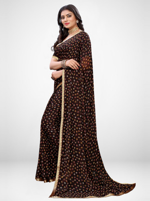 Sareemall Printed Bandhani Chiffon Saree(Brown)