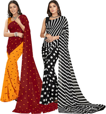 kashvi sarees Printed Daily Wear Georgette Saree(Pack of 2, Multicolor, Red, Yellow)