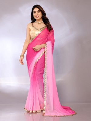 FABMORA Embellished, Ombre Bollywood Georgette Saree(Pink)