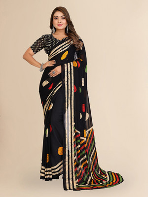 Anand Sarees Geometric Print Daily Wear Georgette Saree(Black)