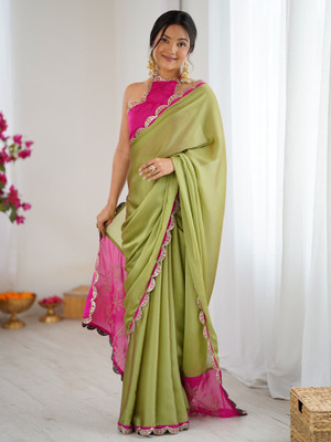 Sareemall Embellished Bollywood Georgette Saree(Light Green)
