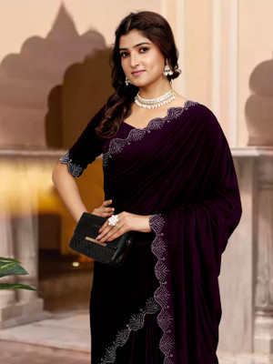 Sinauli Self Design Bollywood Velvet, Georgette Saree(Purple)