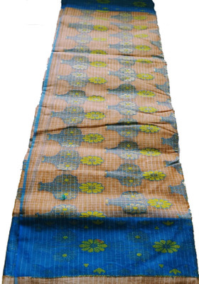 THE BULL Embroidered, Woven Jamdani Cotton Blend Saree(Maroon, Blue)