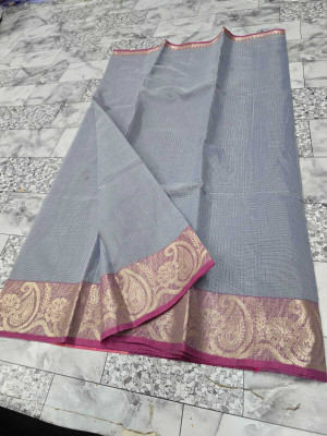 Tilfelle Self Design, Woven Kota Doria Cotton Blend Saree(Grey)