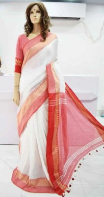 Sandhyatara Temple Border Handloom Pure Cotton Saree(White)