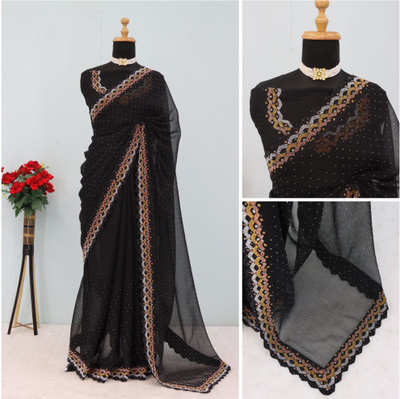 VarniRaaj Fashion Embellished Bollywood Organza Saree(Black)