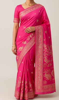 Jai maa bhagwati enterprises Solid/Plain Bollywood Art Silk Saree(Magenta)