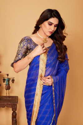 DIVYASHAKTI FASHION Embellished Daily Wear Chiffon Saree(Blue)
