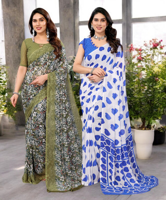 Moda Rapido Printed Bollywood Georgette Saree(Pack of 2, Multicolor)