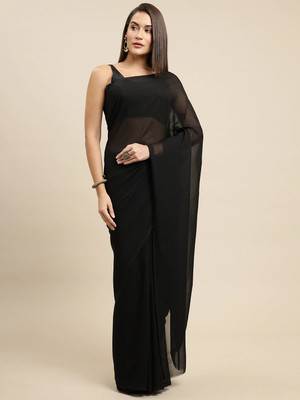 AVANTIKA FASHION Embellished, Woven, Solid/Plain Daily Wear Georgette Saree(Black)