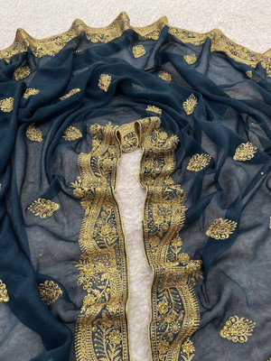 Miloz Embroidered Bollywood Georgette Saree(Dark Blue)