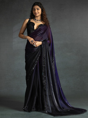 Divastri Embellished Bollywood Satin Saree(Purple)