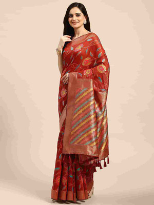 Tasrika Embroidered Bollywood Cotton Blend Saree(Red)