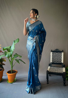Gold Art Fashion Printed Banarasi Art Silk Saree(Light Blue)