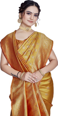 SHRIMAY Self Design Banarasi Art Silk, Pure Silk Saree(Yellow)