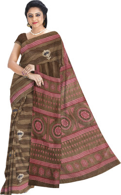 DORI DHAGA Printed Daily Wear Pure Cotton Saree(Brown)