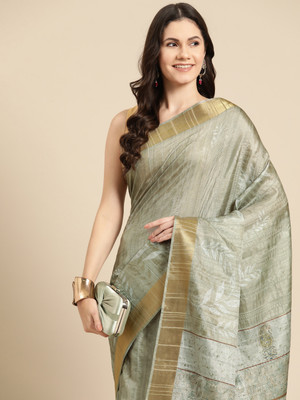 SILK ZONE Digital Print Daily Wear Silk Blend Saree(Grey)
