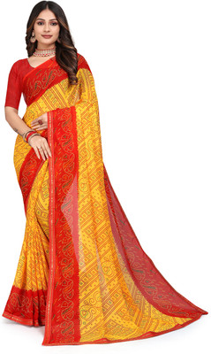 Kanooda Prints Printed Bandhani Georgette Saree(Multicolor)