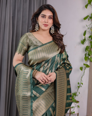 KB TEX Woven, Self Design Dharmavaram Pure Silk Saree(Dark Green)