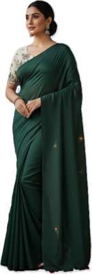 KALPNA CREATION Solid/Plain Bollywood Georgette Saree(Green)