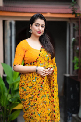 Shatrunjaya Printed Bollywood Georgette Saree(Yellow)