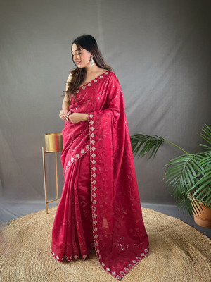 SGF11 Self Design Handloom Silk Blend Saree(Pink)