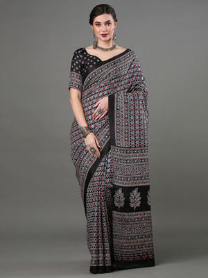 Divastri Digital Print Chanderi Silk Blend Saree(Black)