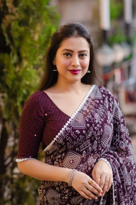vdc Printed Bandhani Chiffon Saree(Maroon)